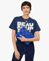 Clare V. Accessories Lagoon Flat Clutch w/ Tabs - Nappa & Suede Checker in Lagoon