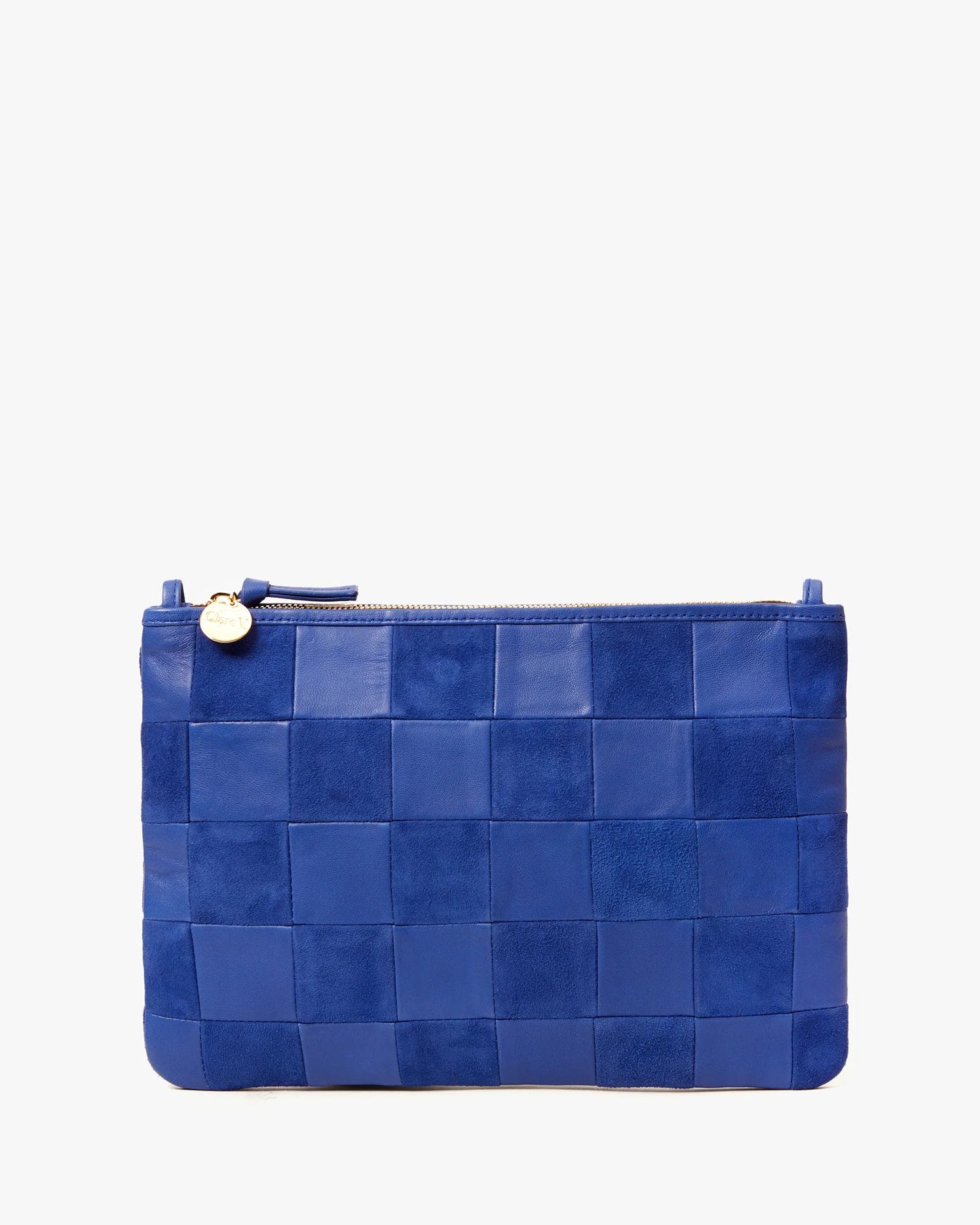 Clare V. Accessories Lagoon Flat Clutch w/ Tabs - Nappa & Suede Checker in Lagoon