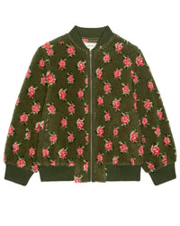 the Great Outerwear The Zip Front Plush Bomber in Woodland Green