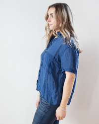 CP Shades Nic Indigo Poplin Camp Shirt in Bleach