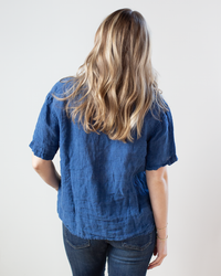 CP Shades Nic Indigo Poplin Camp Shirt in Bleach