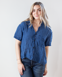 CP Shades Nic Indigo Poplin Camp Shirt in Bleach