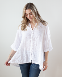 CP Shades Nico Linen S/S Button Up in White