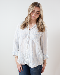 CP Shades Joss Linen Dobby Stripe Blouse in Blue & White
