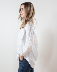 CP Shades Joss Linen Dobby Stripe Blouse in Blue & White