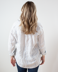 CP Shades Joss Linen Dobby Stripe Blouse in Blue & White