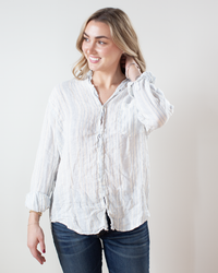 CP Shades Joss Linen Dobby Stripe Blouse in Blue & White