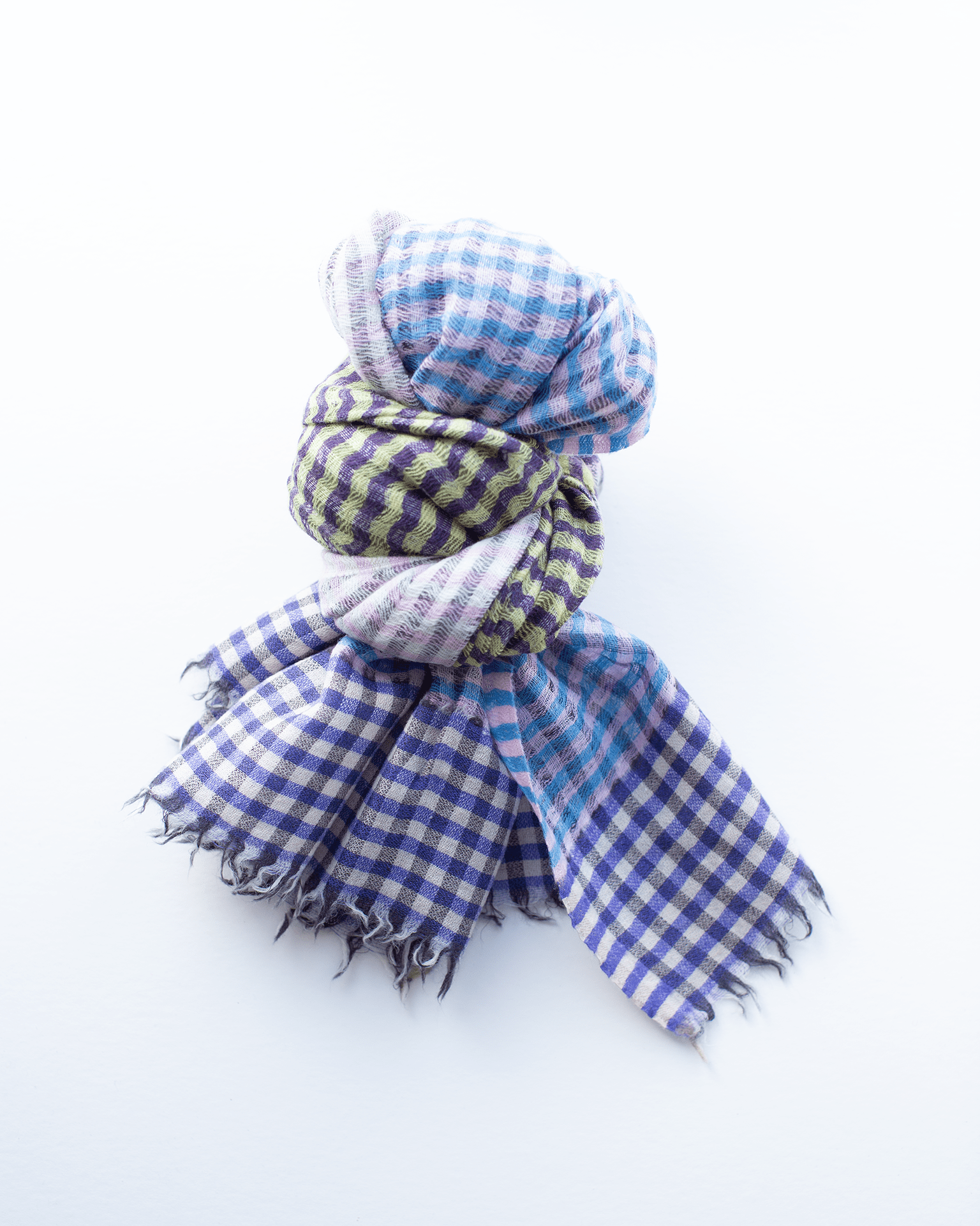 Épice Accessories Purple/Blue Micro Plaid Wool Scarf in Purple/Blue