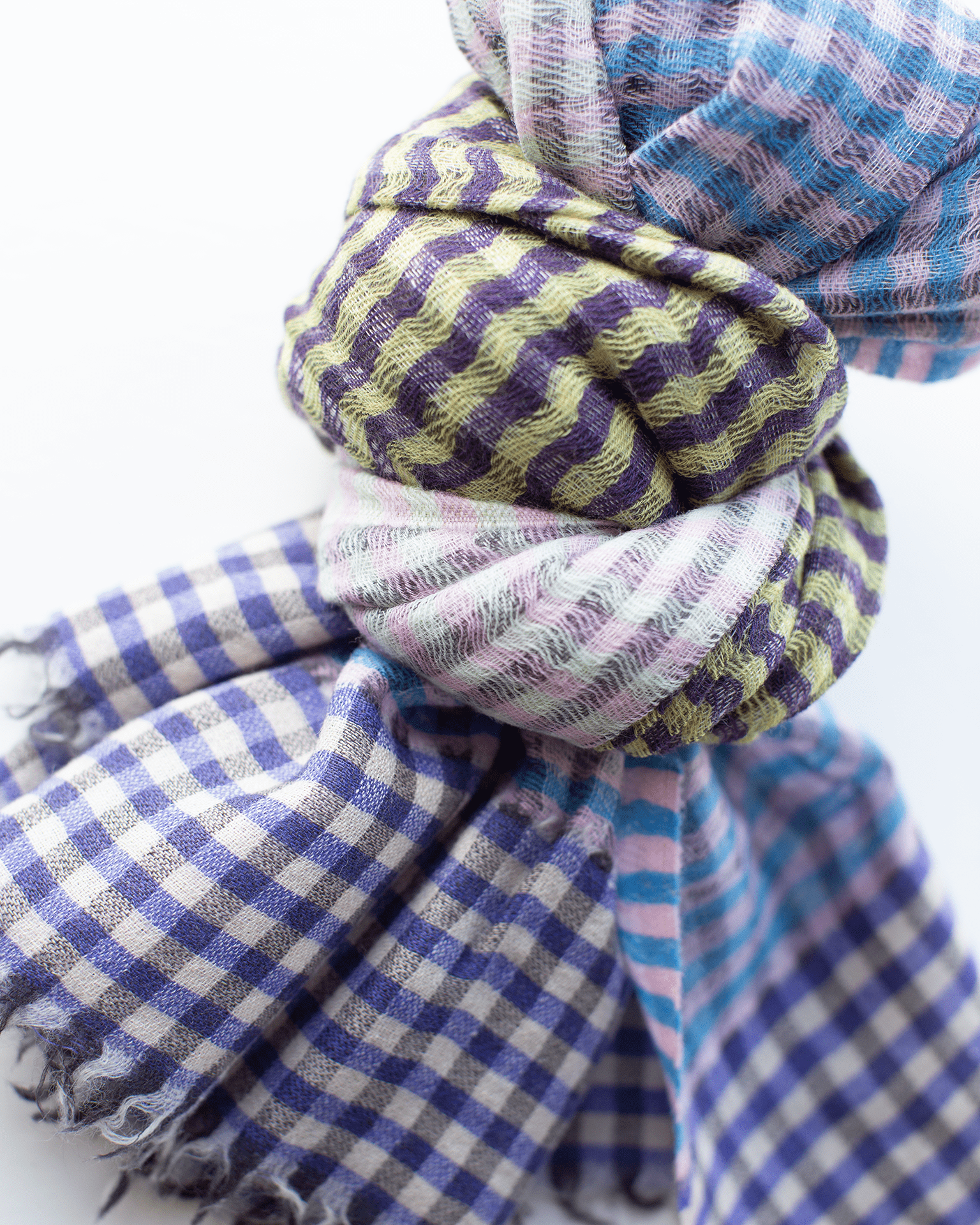Épice Accessories Purple/Blue Micro Plaid Wool Scarf in Purple/Blue
