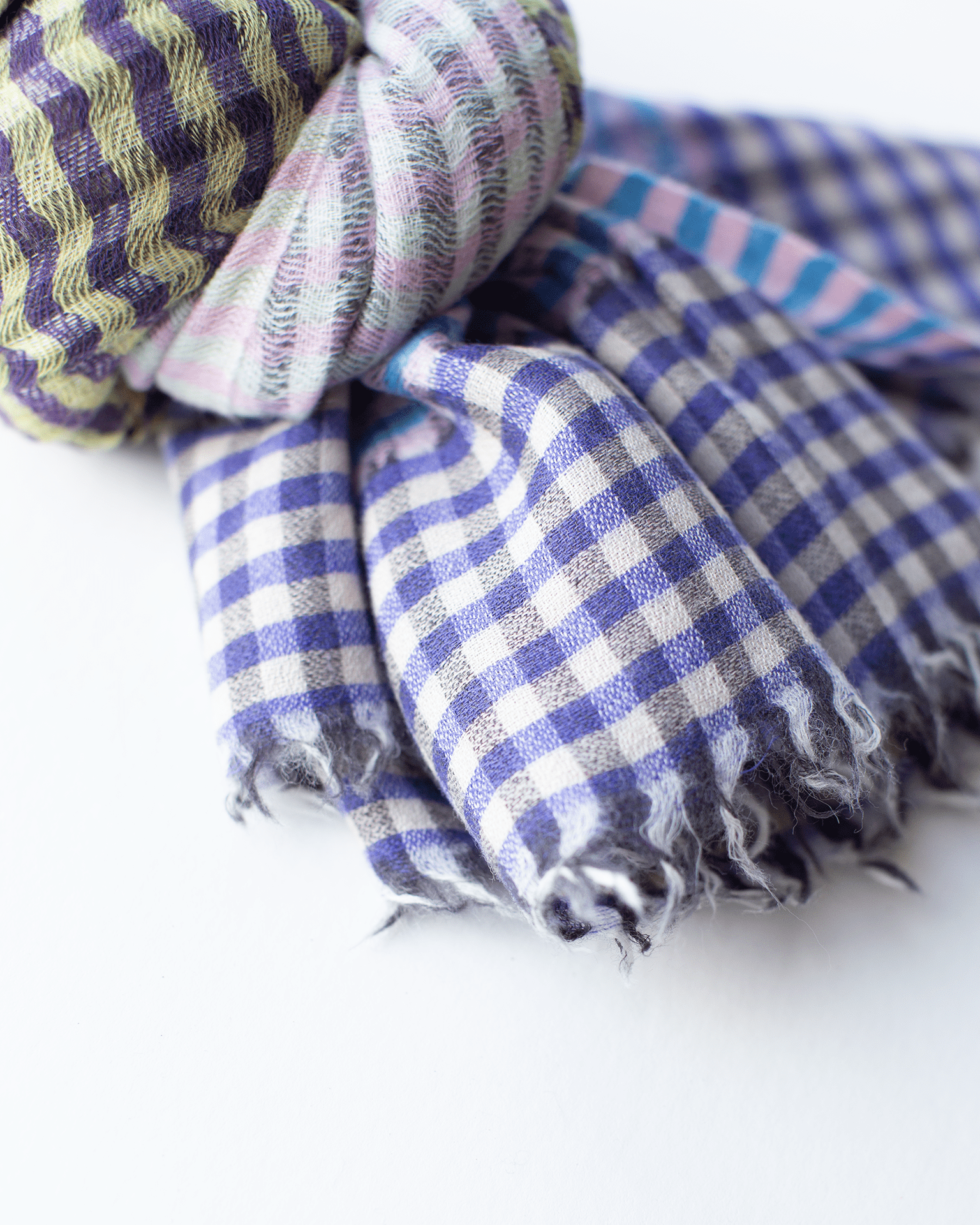 Épice Accessories Purple/Blue Micro Plaid Wool Scarf in Purple/Blue