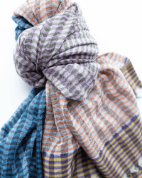Stripe Wool Scarf in Carmel/Brick/Blue - Bliss Boutiques