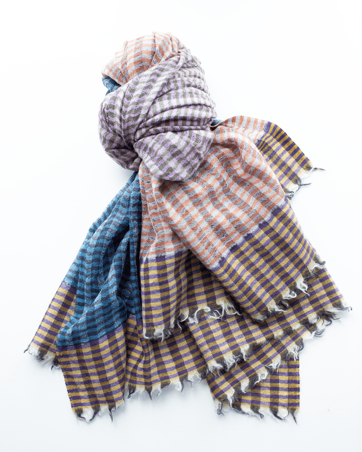 Stripe Wool Scarf in Carmel/Brick/Blue