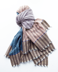 Stripe Wool Scarf in Carmel/Brick/Blue - Bliss Boutiques