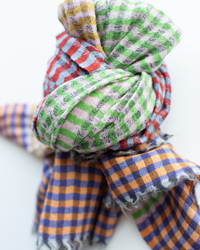 Épice Micro Plaid Wool Scarf in Green/Caramel