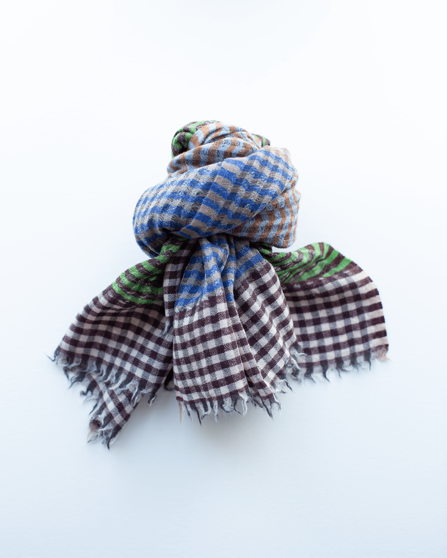 Épice Accessories Blue/Green Micro Plaid Wool Scarf in Blue/Green