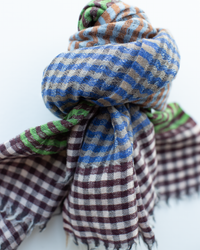 Épice Micro Plaid Wool Scarf in Blue/Green