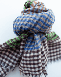 Épice Accessories Blue/Green Micro Plaid Wool Scarf in Blue/Green