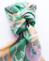 Épice Bold Daisy Wool Silk & Cashmere Bandana in Ming Green