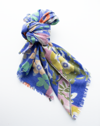 Épice Pop Flower Wool & Cashmere Scarf in Wedgewood