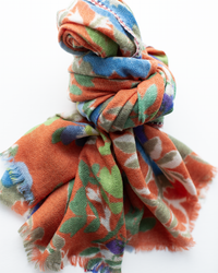 Épice Pop Flower Wool & Cashmere Scarf in Sienna