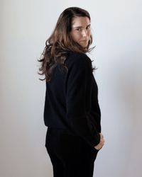 Crew Neck Roll Sleeve Pullover in Black - Bliss Boutiques