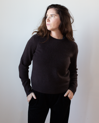 White + Warren Cashmere Rib Trim Crewneck in Dark Umber