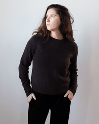 Cashmere Rib Trim Crewneck in Dark Umber - Bliss Boutiques