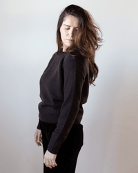 Cashmere Rib Trim Crewneck in Dark Umber - Bliss Boutiques