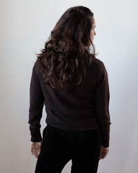 Cashmere Rib Trim Crewneck in Dark Umber - Bliss Boutiques