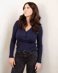 Winona L/S Button Top in Navy - Bliss Boutiques