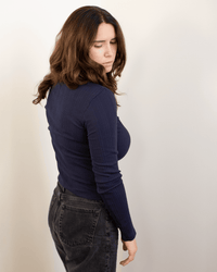Winona L/S Button Top in Navy - Bliss Boutiques