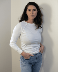 Aria Fitted Baby Rib Raglan Tee in White - Bliss Boutiques