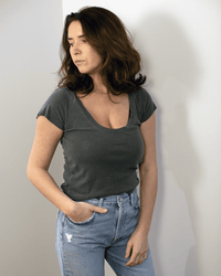 Gia Fitted Baby Rib U Neck Tee in Faded Black - Bliss Boutiques