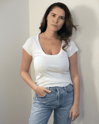 Gia Fitted Baby Rib U Neck Tee in White - Bliss Boutiques