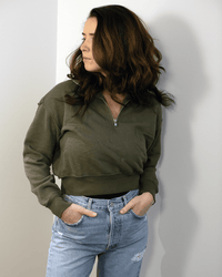 Tova Pullover Sherpa Fleece 1/2 Zip in Olive - Bliss Boutiques