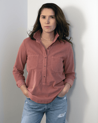 Arielle Long Sleeve Half Button Shirt in Allure - Bliss Boutiques