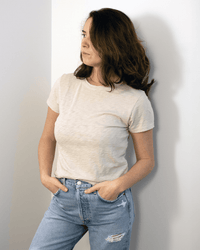 Marika Short Sleeve Crew Neck Crop Top in Sesame - Bliss Boutiques