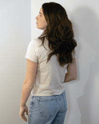 Marika Short Sleeve Crew Neck Crop Top in Sesame - Bliss Boutiques