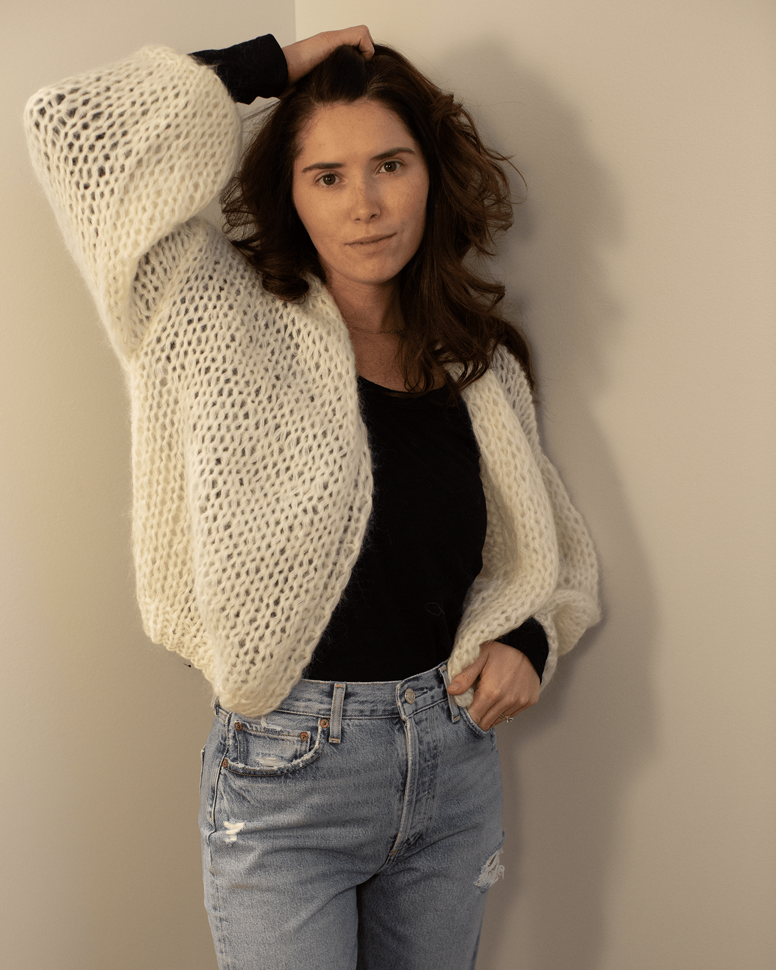 Mohair Bomber Cardigan in Creme
