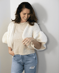 Chunky Alpaca Ruffled Short Cardigan in Creme - Bliss Boutiques