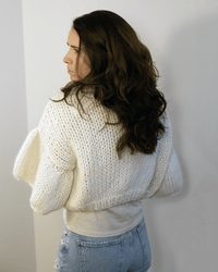 Chunky Alpaca Ruffled Short Cardigan in Creme - Bliss Boutiques