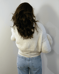 Chunky Alpaca Ruffled Short Cardigan in Creme - Bliss Boutiques