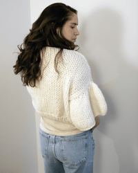 Chunky Alpaca Ruffled Short Cardigan in Creme - Bliss Boutiques