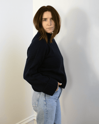 6 - Ply Cuffed Solid Boxy Mock in Navy - Bliss Boutiques