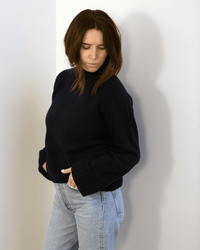 6 - Ply Cuffed Solid Boxy Mock in Navy - Bliss Boutiques