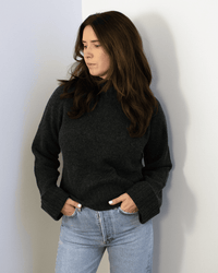 6 - Ply Cuffed Solid Boxy Mock in Pepper - Bliss Boutiques