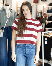 ASKK NY Clothing Shrunken Boy Tee in Black Cherry Stripe