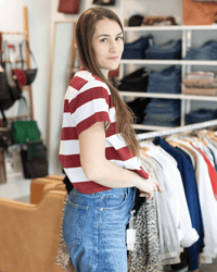 ASKK NY Clothing Shrunken Boy Tee in Black Cherry Stripe