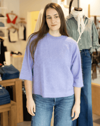 Brushed Oversized Elbow Sleeve Crew in Orchid - Bliss Boutiques