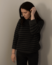 Phoebe Stripe Cotton Sweater in Charcoal Heather / Navy - Bliss Boutiques